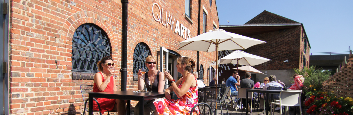 Friends outside Quay Arts, Newport Isle of Wight